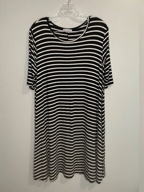 Mary Square Women's Size Large Striped Swing Dress Knee Length Short Sleeve Soft